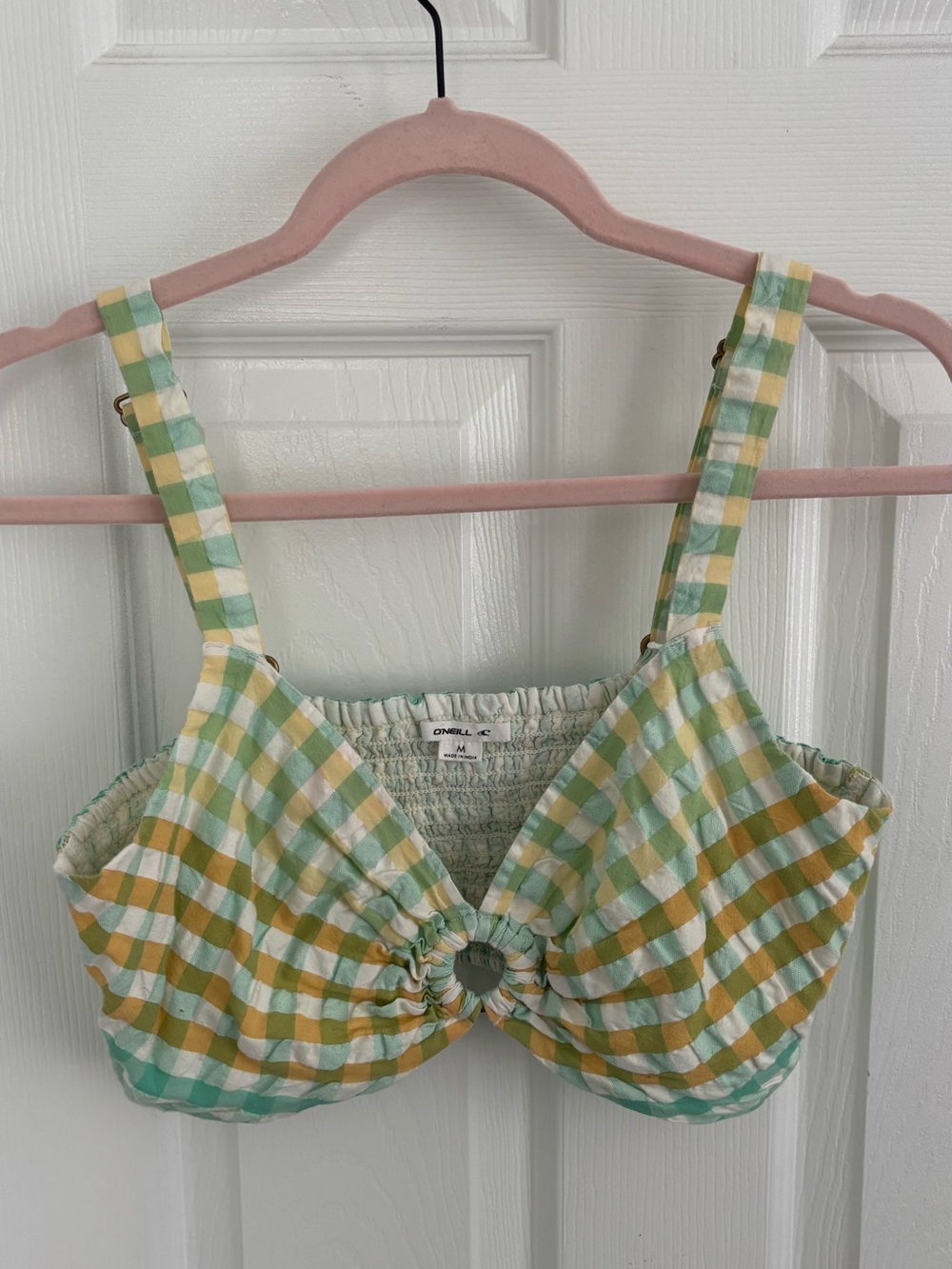O'Neill Green Yellow White Gingham Crop Top